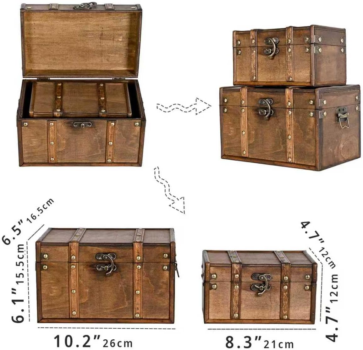 Vintage Wooden Storage Trunk Set of 2