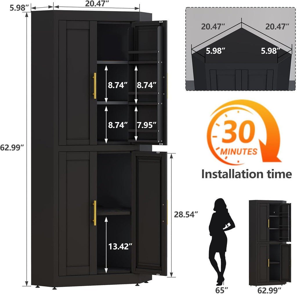 63" Tall Metal Corner Kitchen Pantry Cabinet