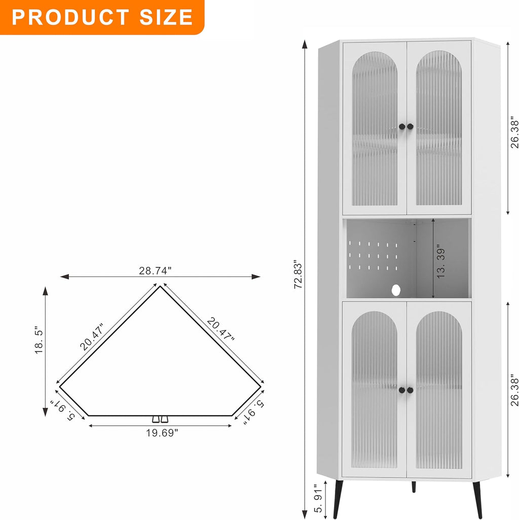 73" White Corner Metal Storage Cabinet