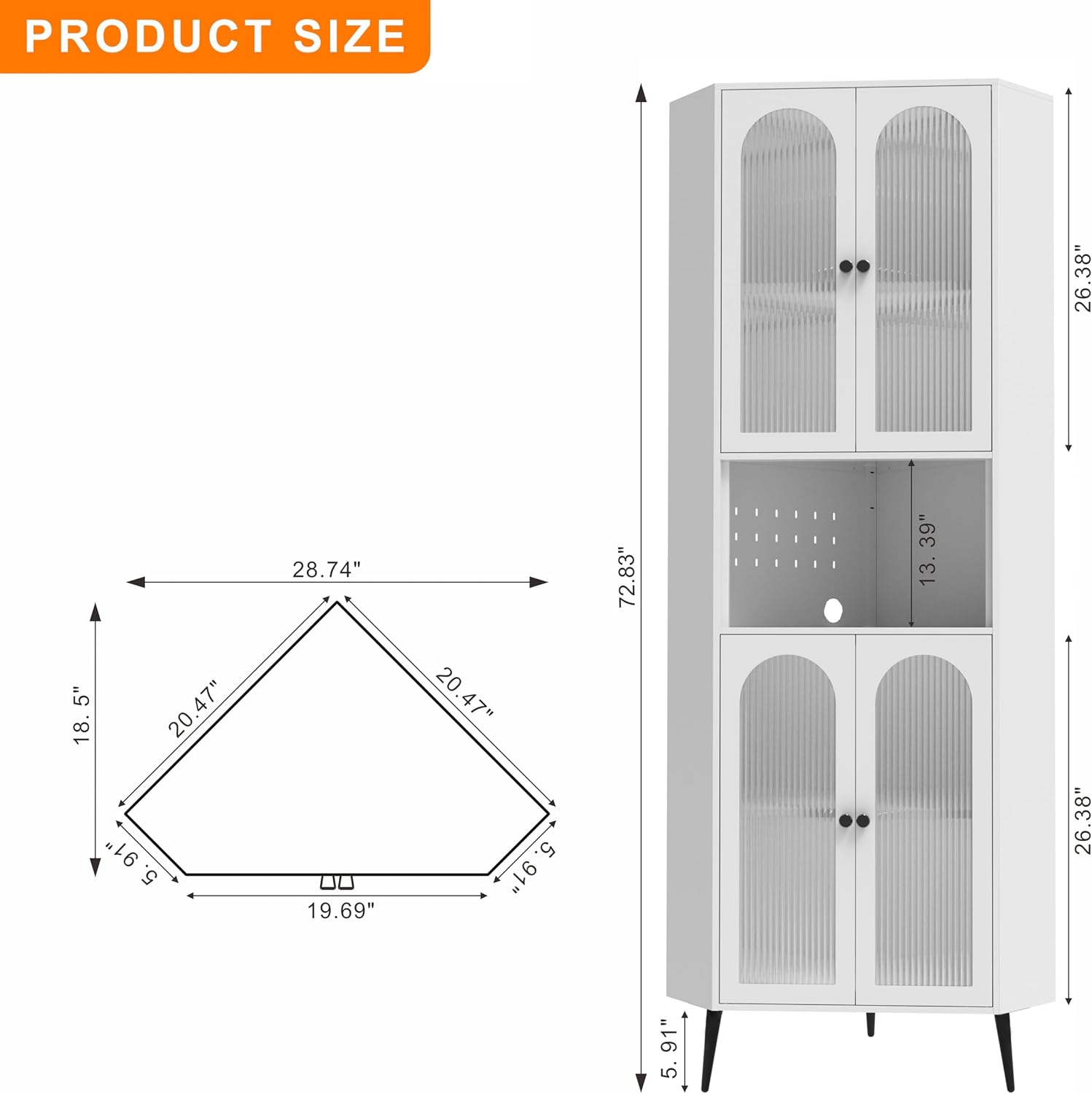 73" White Corner Metal Storage Cabinet