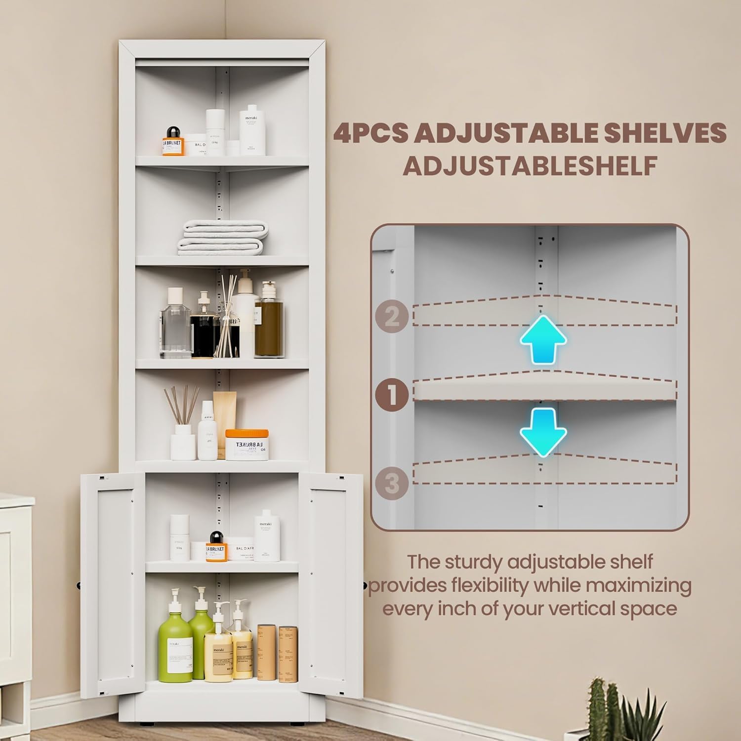 71" Tall Metal Corner Storage Cabinet