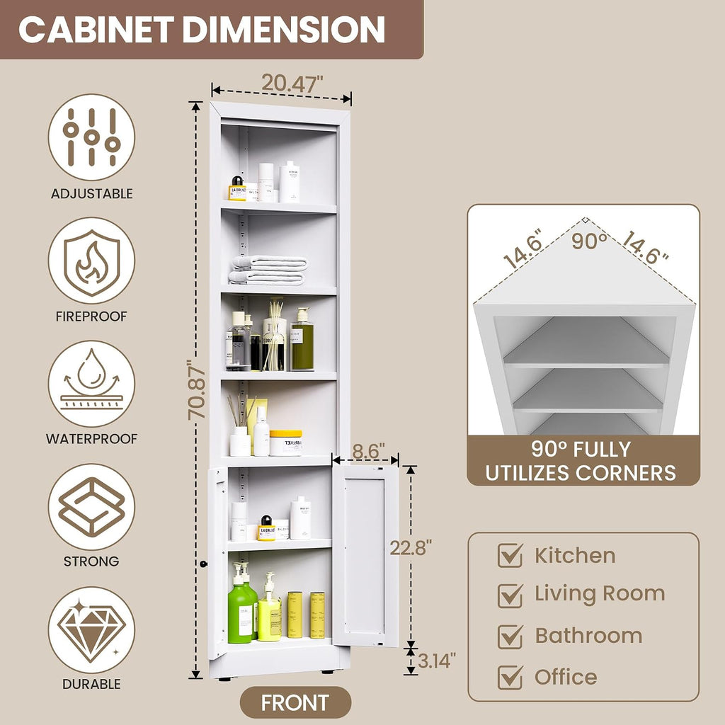 71" Tall Metal Corner Pantry Cabinet