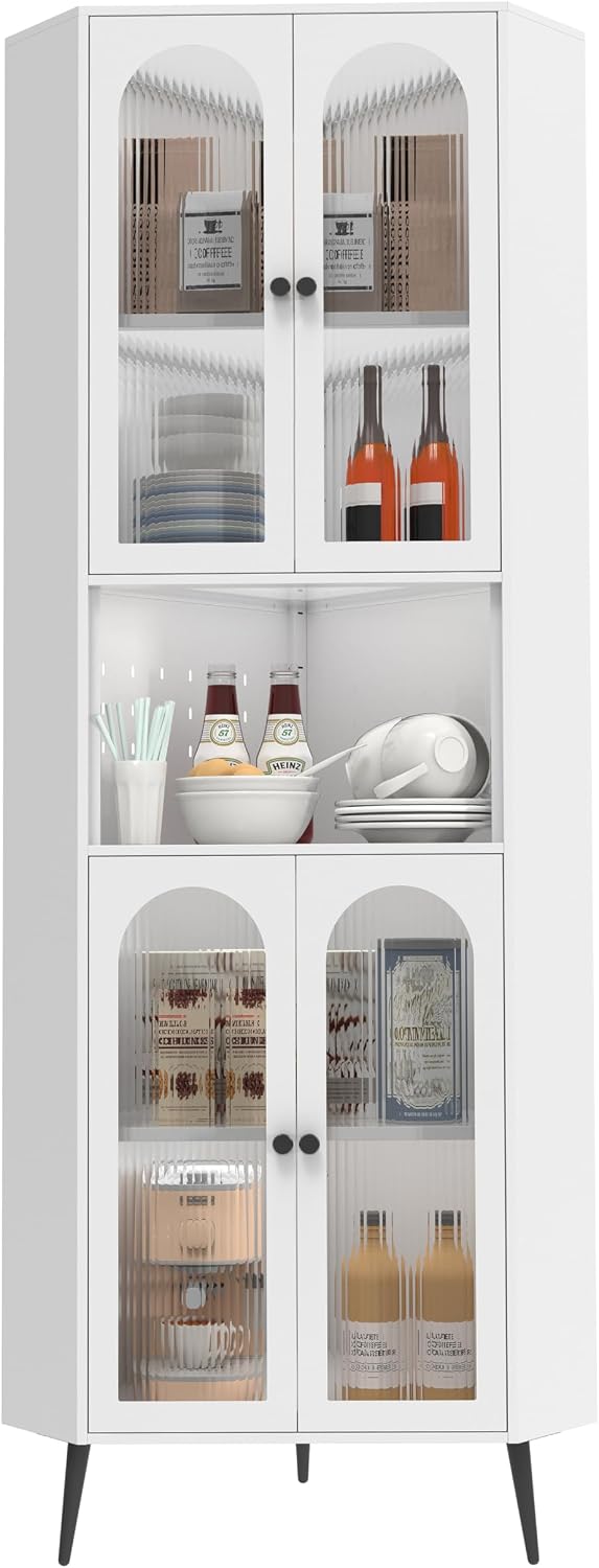 73" White Corner Metal Storage Cabinet