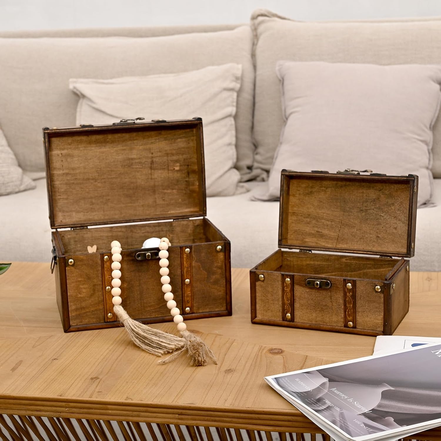 Vintage Wooden Storage Trunk Set of 2