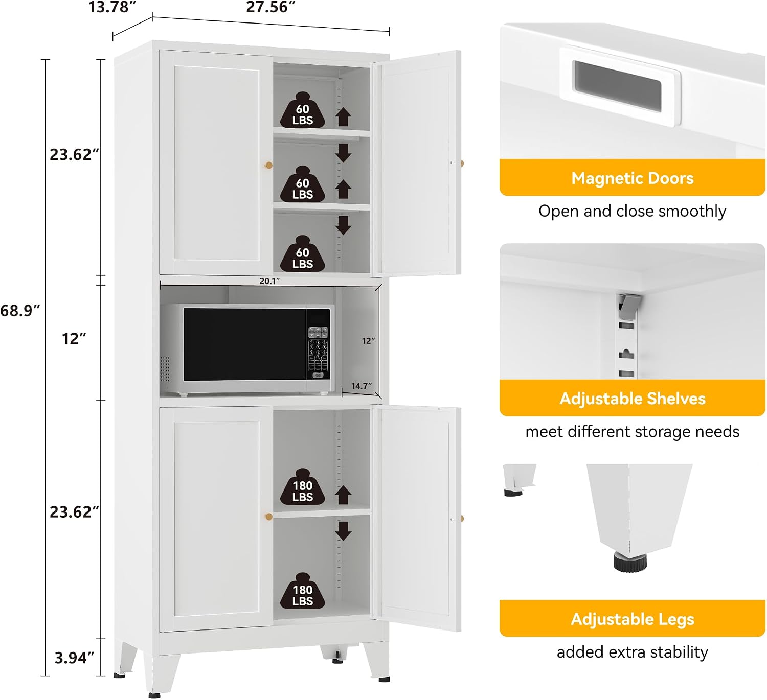 69" Tall Metal Kitchen Pantry Cabinet