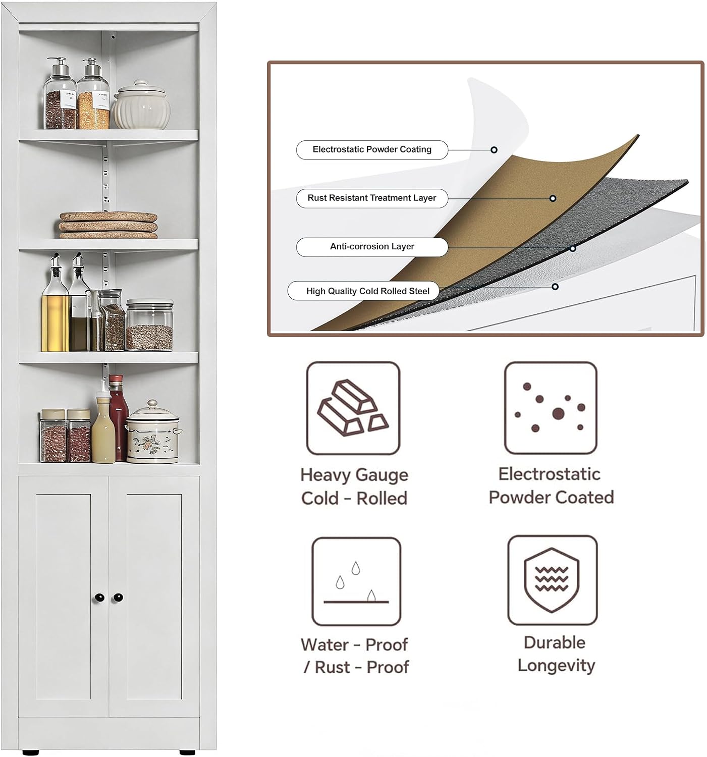 71" Tall Metal Corner Pantry Cabinet