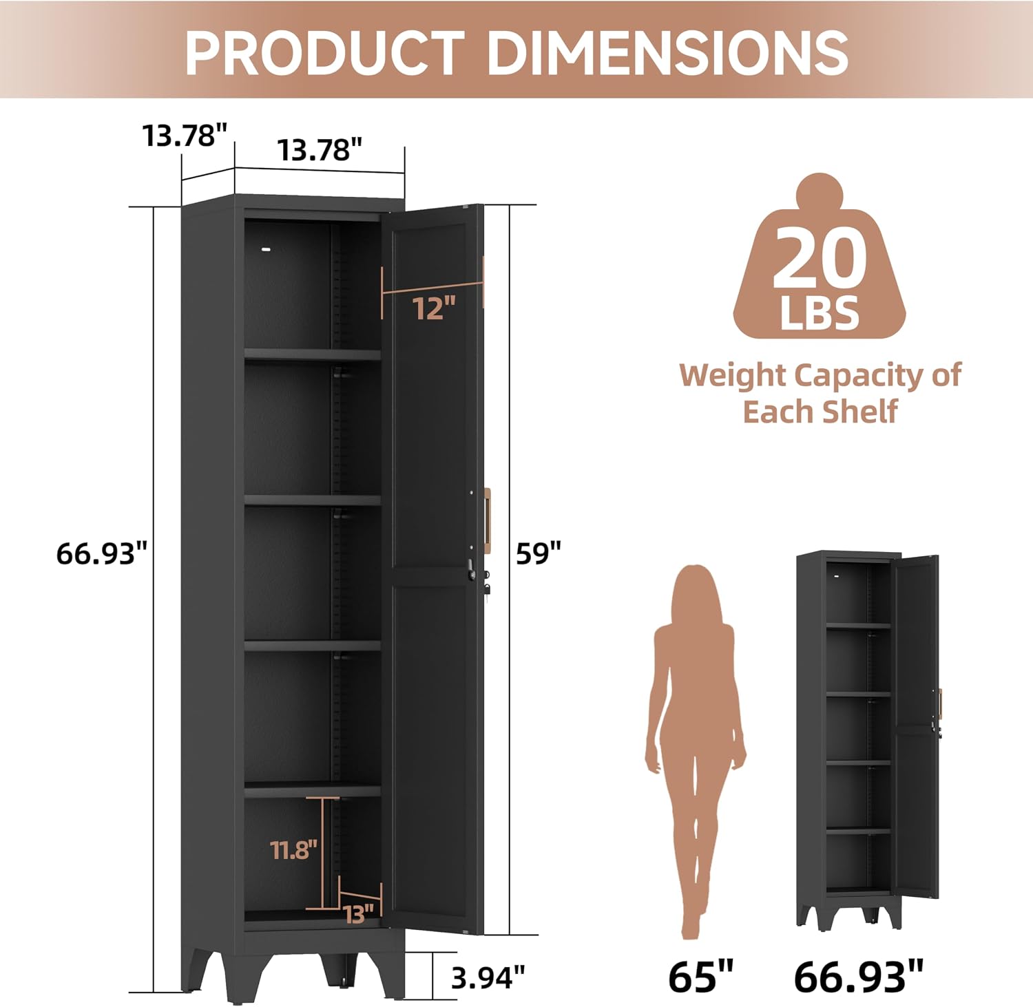 67" Tall Metal Bathroom Storage Cabinet
