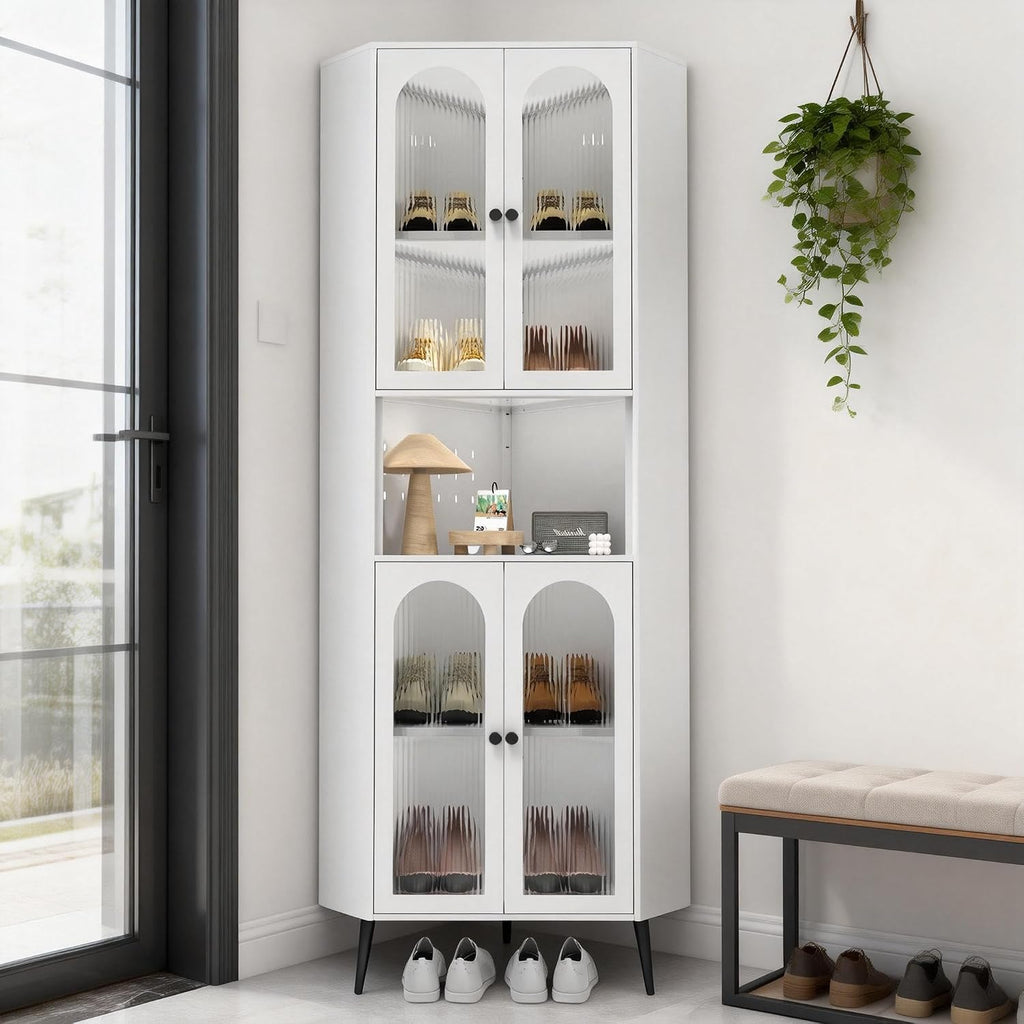 73" White Corner Metal Storage Cabinet