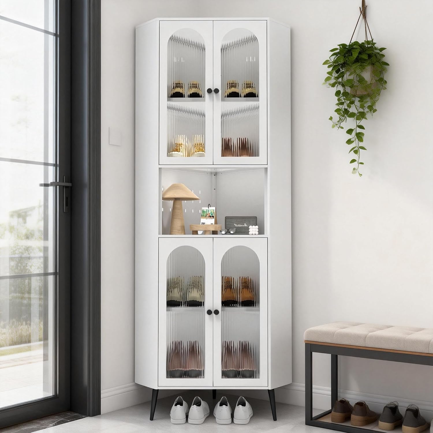 73" White Corner Metal Storage Cabinet