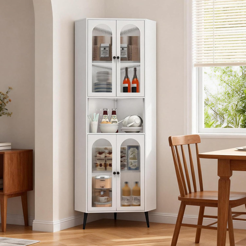 73" White Corner Metal Storage Cabinet