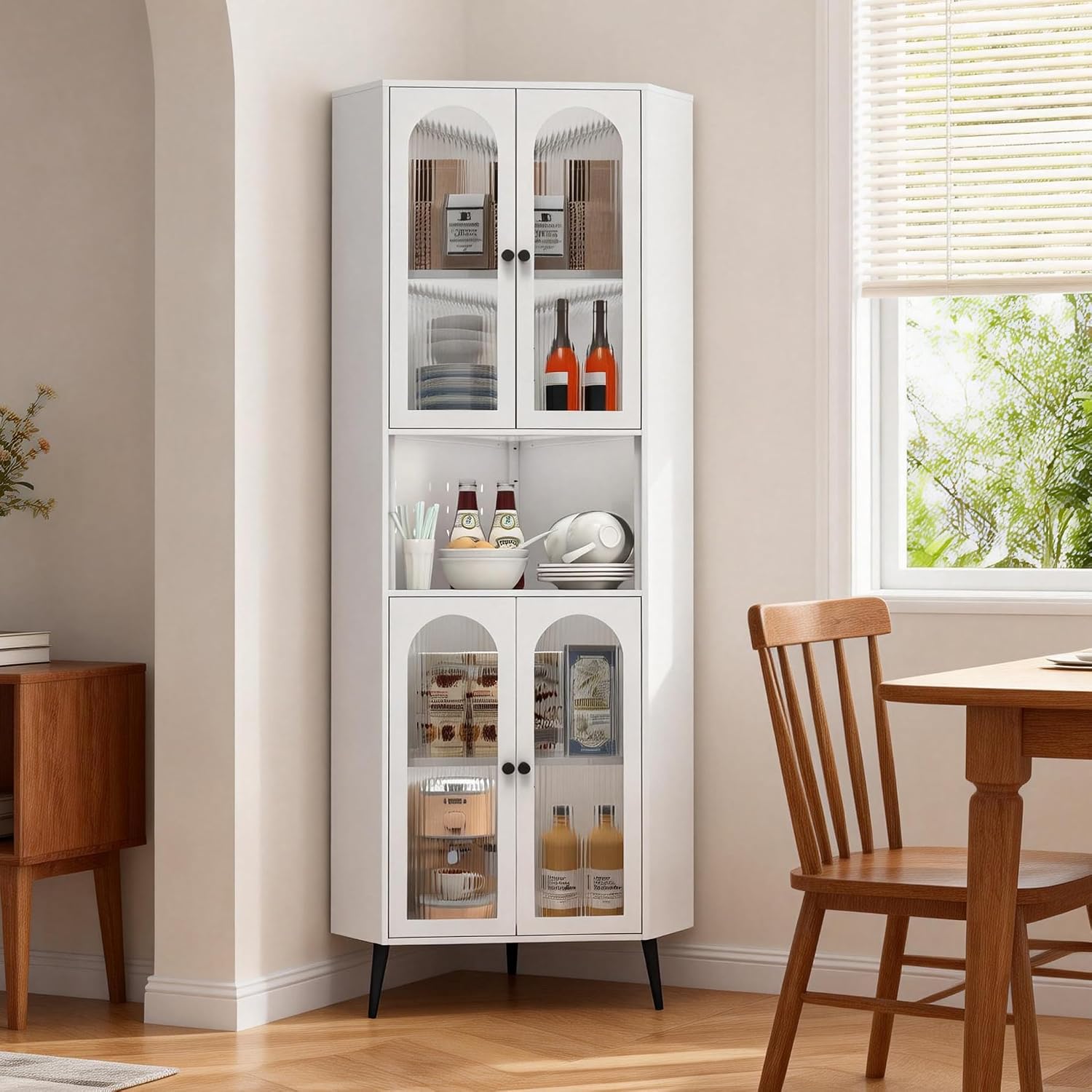 73" White Corner Metal Storage Cabinet