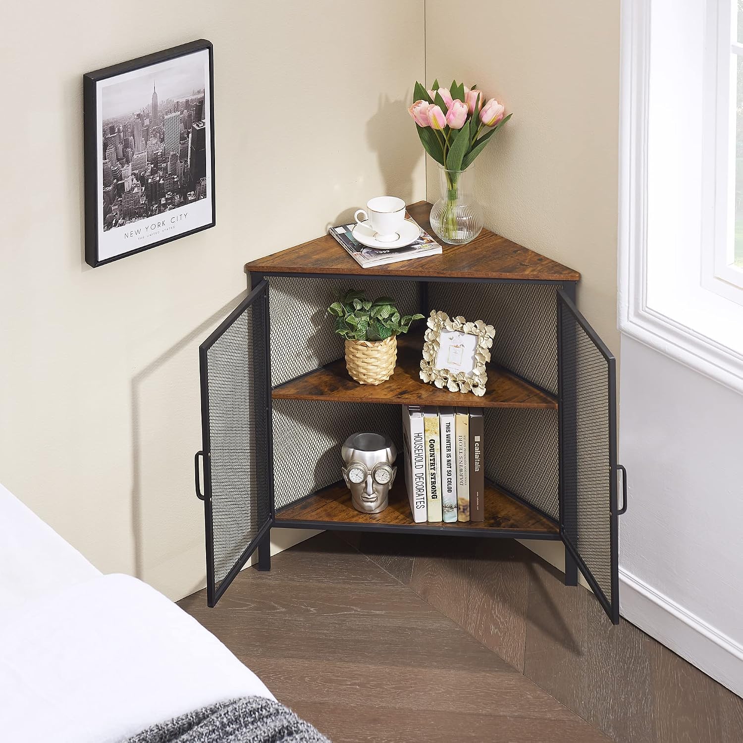 3-Tier Corner Cabinet with Protection Door