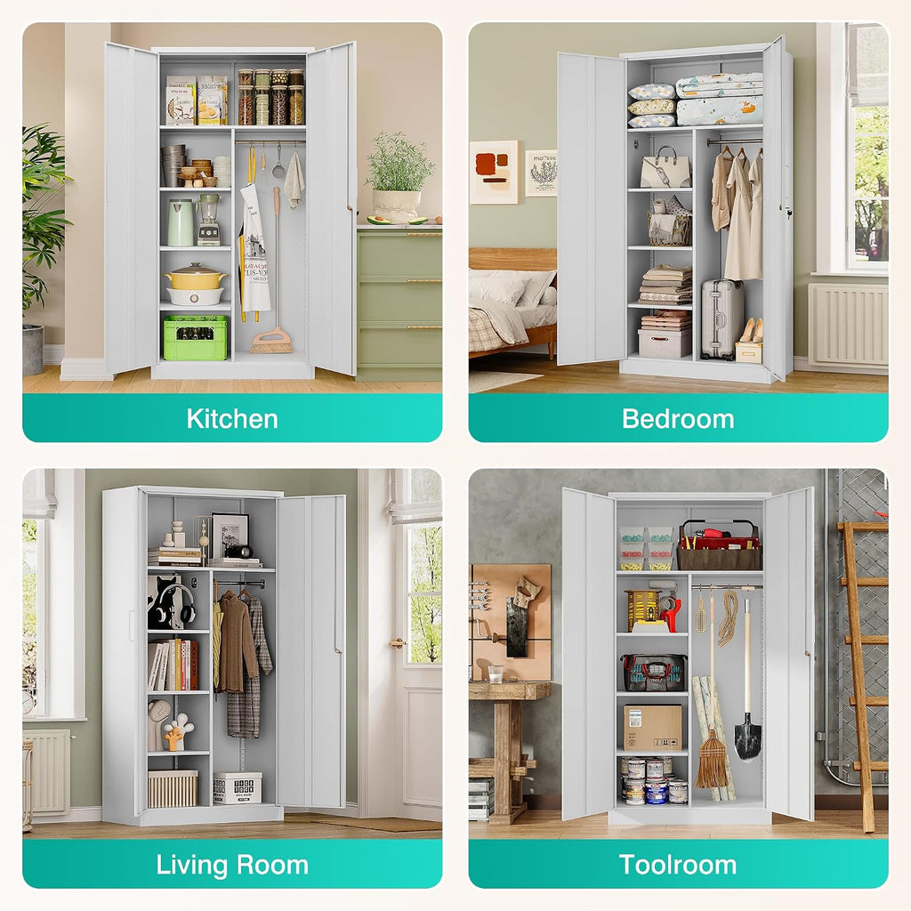 72" Tall Locking Metal Storage Wardrobe Cabinet