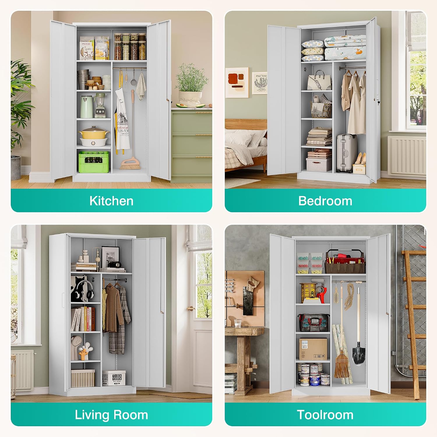 72" Tall Locking Metal Storage Wardrobe Cabinet