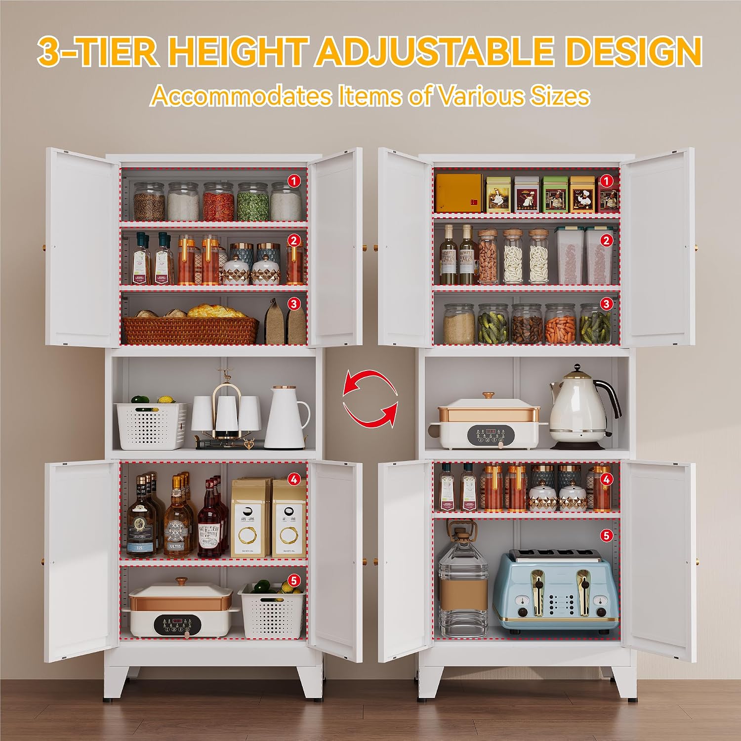 69" Tall Metal Kitchen Pantry Cabinet