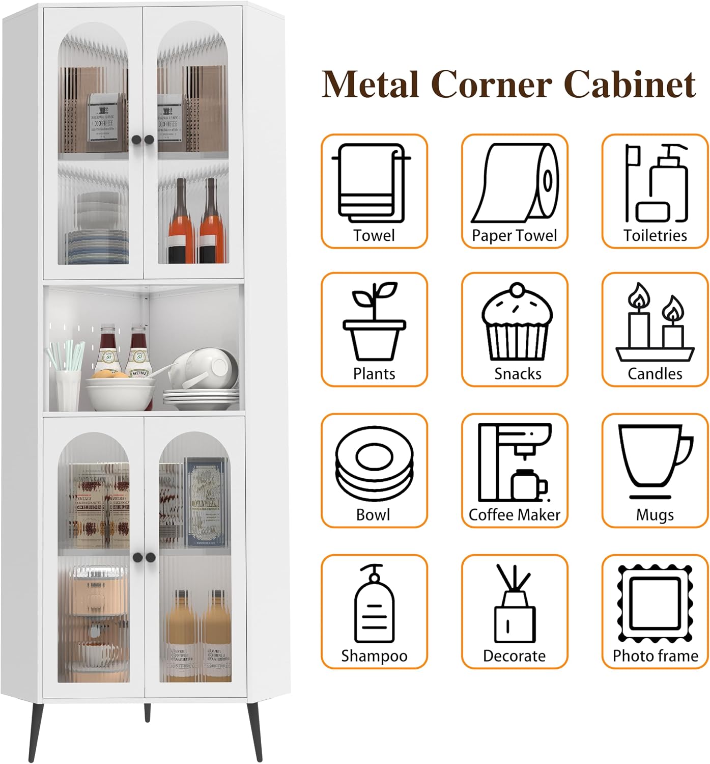 73" White Corner Metal Storage Cabinet