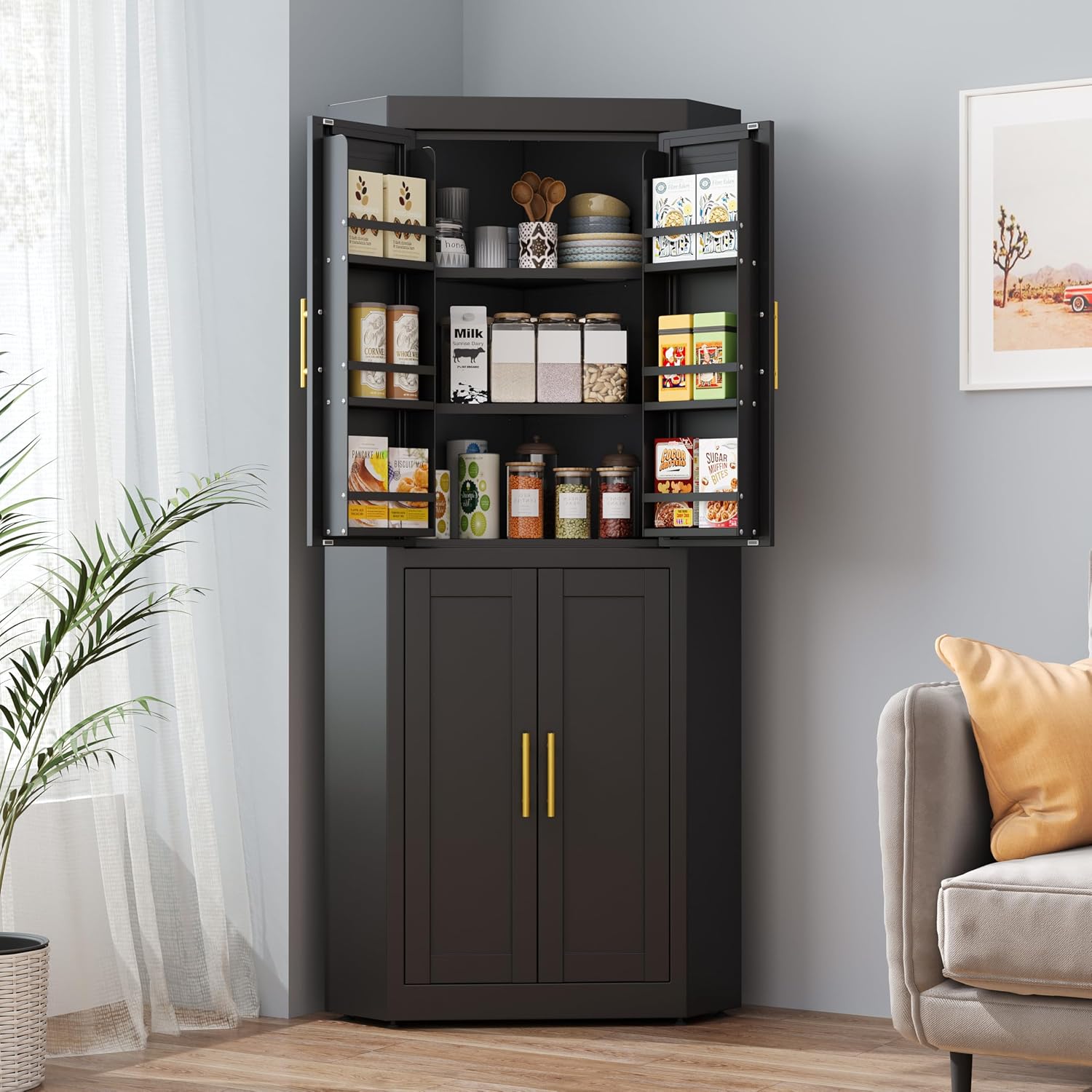 63" Tall Metal Corner Kitchen Pantry Cabinet