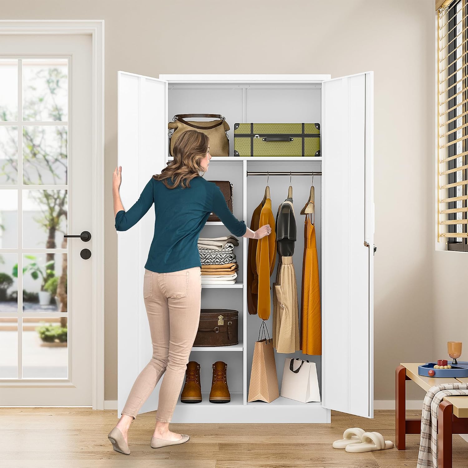 72" Tall Locking Metal Storage Wardrobe Cabinet