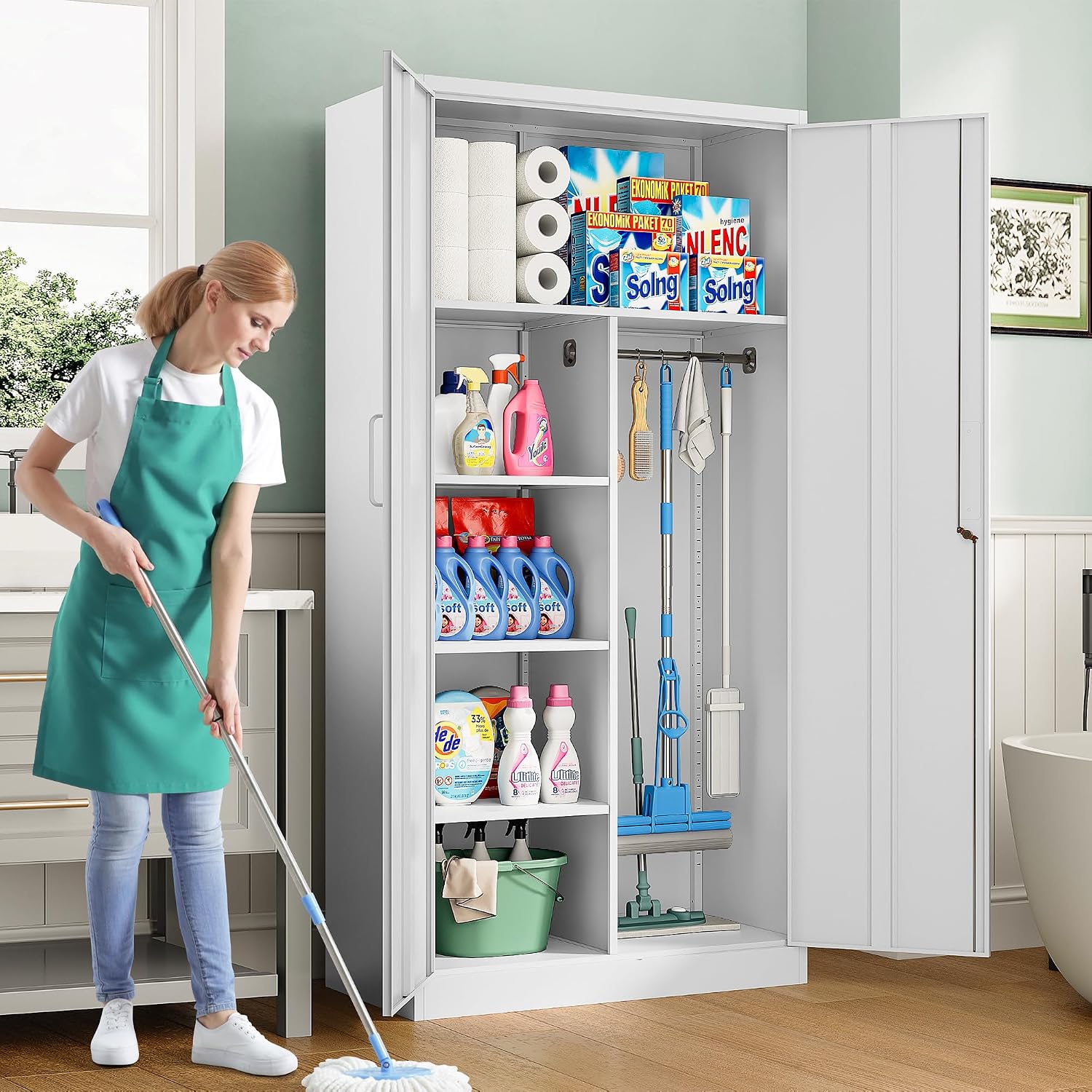 72" Tall Locking Metal Storage Wardrobe Cabinet