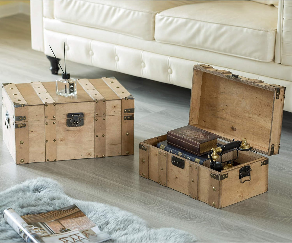 Natural Wooden Style Trunk Set of 2