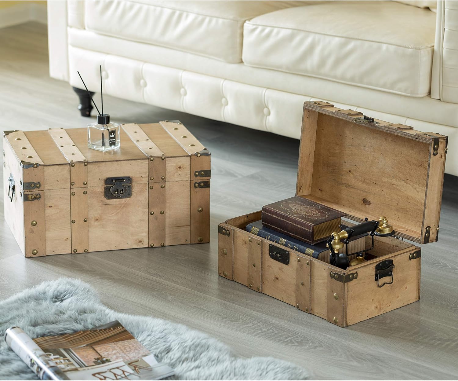 Natural Wooden Style Trunk Set of 2