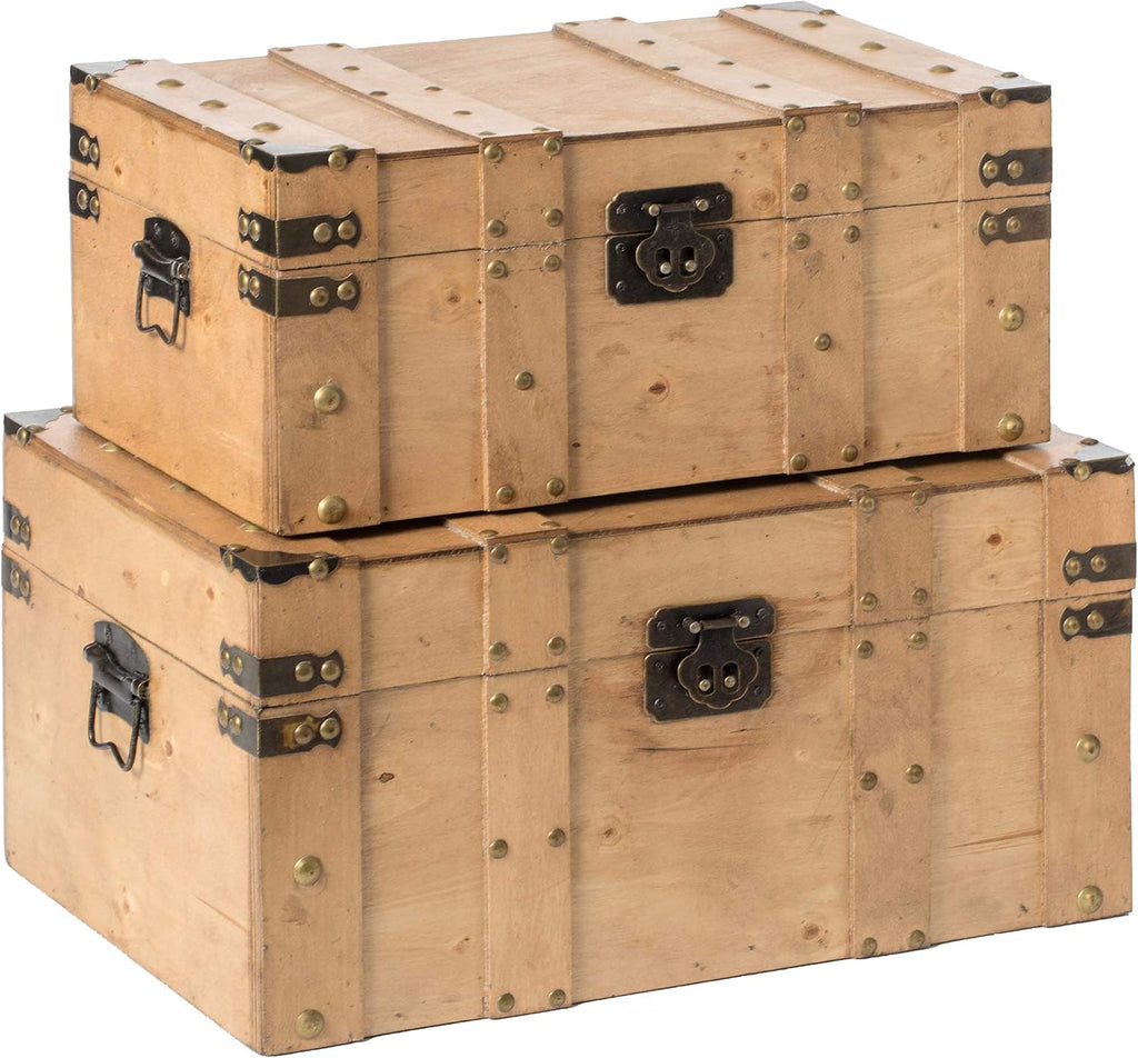 Natural Wooden Style Trunk Set of 2