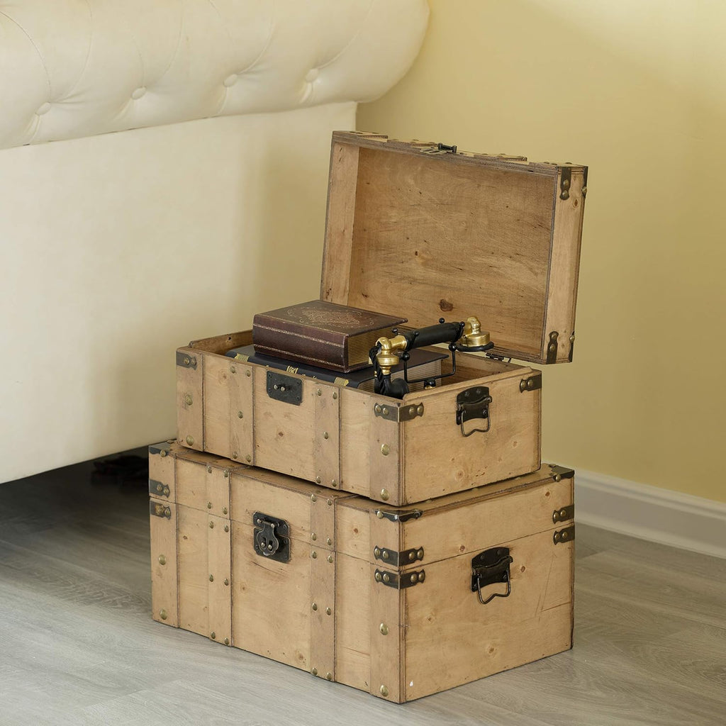 Natural Wooden Style Trunk Set of 2